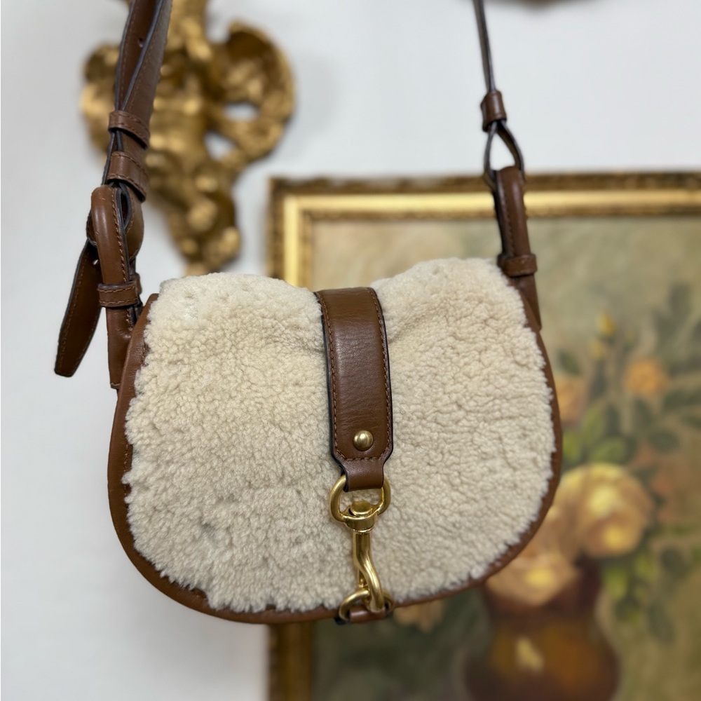 Brown and Cream Shearling Crossbody Bag